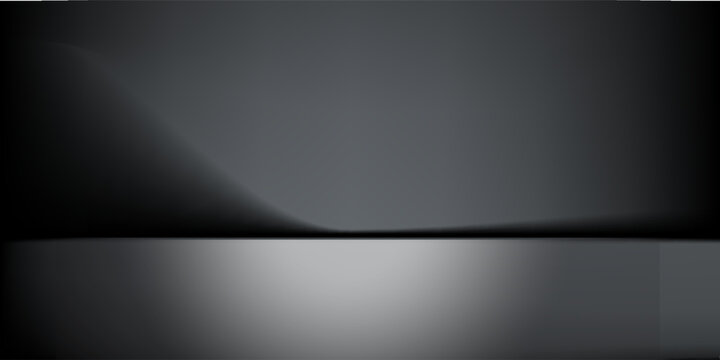 Black studio room. Limbo dark grey spotlight background. Abstract 3d backdrop for product presentation. Minimal wall scene. Showcase, promotion display. Vector stage mockup illustration