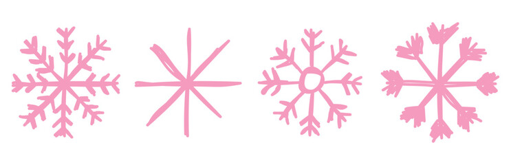 Pink Hand Drawn Snowflake Set Vector Winter Holiday Decoration Illustration