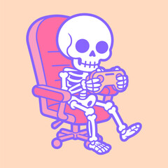 Skeleton Gamer Sitting in Gaming Chair Cartoon