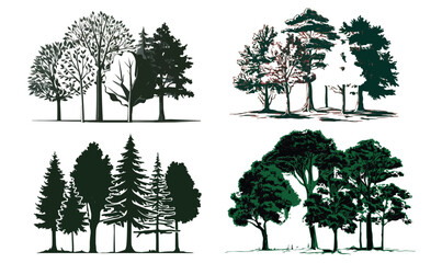Vector illustration separate unique tree set art