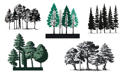 Vector illustration separate unique tree set art