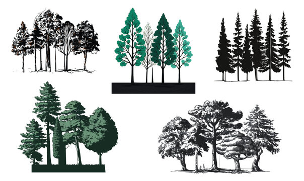 Vector illustration separate unique tree set art