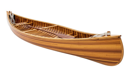 Isolated beautiful wooden canoe boat on a neutral background, traditional vessel craft