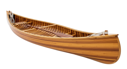 Isolated beautiful wooden canoe boat on a neutral background, traditional vessel craft