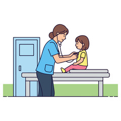Doctor examining a child with stethoscope in medical office.
