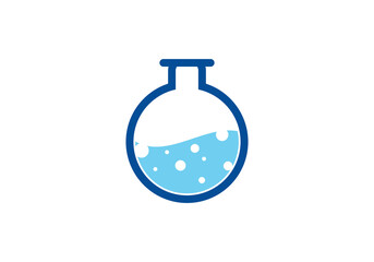 Science Icons of potion bottle and Atom, laboratory concept and Vector Logo