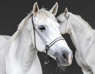 Obraz premium Two white horses close-up