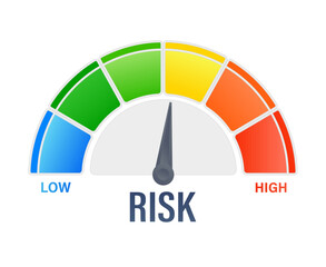 Risk meter measuring low and high risk levels with colorful segments
