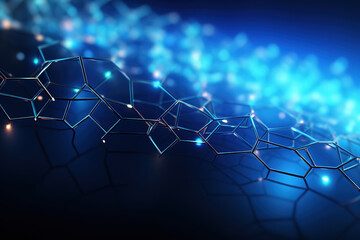 Interconnected hexagons forming a digital web on a blue gradient canvas
