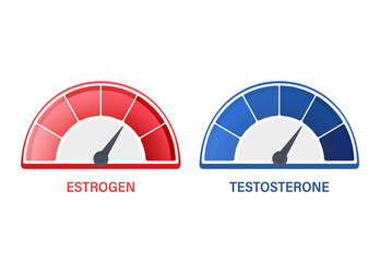 Speedometer signs showing estrogen and testosterone levels
