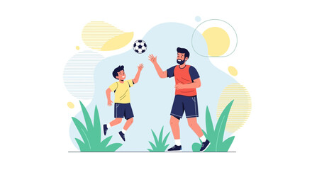 Fototapeta premium Father And Son Joyfully Play Soccer, Celebrating Family Time Together With Laughter