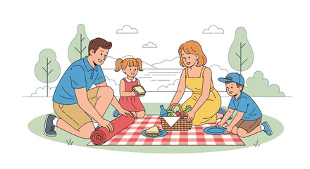 Family Day Of Fun: A Cheerful Picnic Outing In A Peaceful And Sunny Park