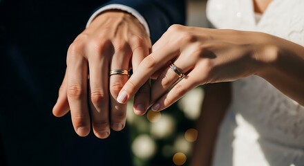 Couple exchanging wedding rings, close up shot.