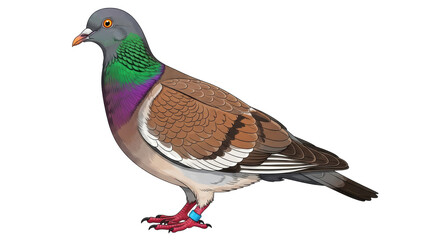 Isolated Pigeon with Band, Cartoon Illustration Style - Full Body Shot Looking Left
