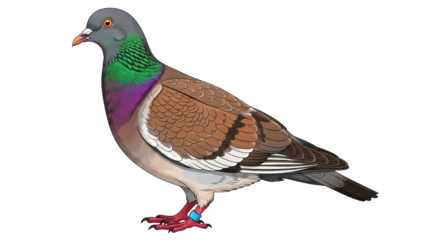 Isolated Pigeon with Band, Cartoon Illustration Style - Full Body Shot Looking Left