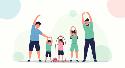 Family Exercising Together, Demonstrating A Fun And Healthy Lifestyle Activity Routines