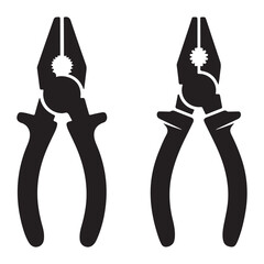 Black silhouette of a pair of pliers isolated on white background