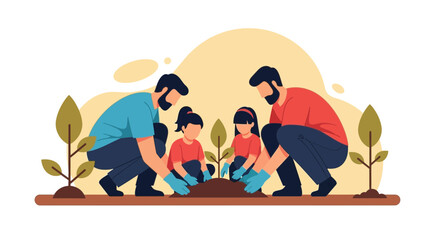Family Planting Tree Together For Environment And Sustainable Future Actions