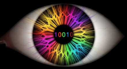 Colorful Eye with Binary Code in the Iris.