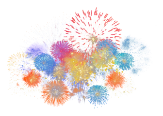 PNG Fireworks exploding with different shapes outdoors transparent background