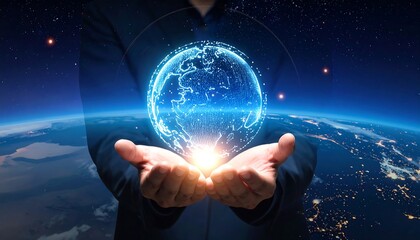 Person holding a holographic Earth