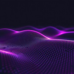 Dynamic digital wave of glowing purple particles creating an abstract futuristic data flow, perfect for technology and science concepts
