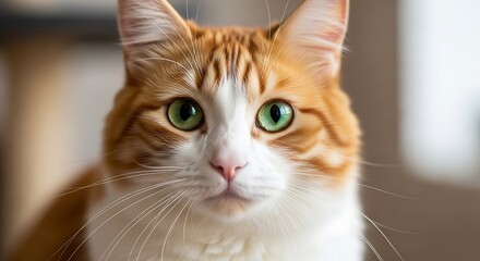 Closeup Portrait of a Ginger and White Cat.