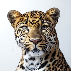 Obraz premium Majestic Leopard Portrait: The captivating gaze of a leopard, adorned with intricate rosette patterns, epitomizes the elegance and power of the wild.