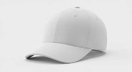 Fototapeta premium Plain White Baseball Cap on White Background for Mockups and Design Display of Logos and Branding with a Clean and