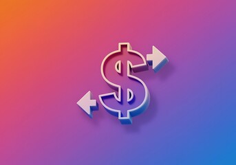 Fototapeta premium Dollar Symbol with Arrows Indicating Transfer of Money on Colorful Gradient Background Financial Transactions and Currency Exchange Concepts Illustration