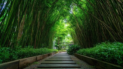 Fototapeta premium Lush green bamboo tunnel path