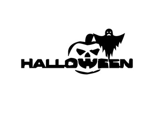 Spooky halloween design featuring a ghost and pumpkin in black and white for festive celebrations on white background