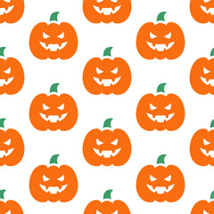 Pumpkin seamless background. Jack-O-Lantern. Vector pattern isolated on white background.