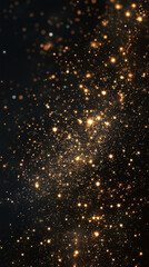 abstract particles glitter celebration gold color defocused dark vertical background