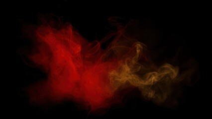 Fototapeta premium Abstract swirling smoke, red and gold on black background