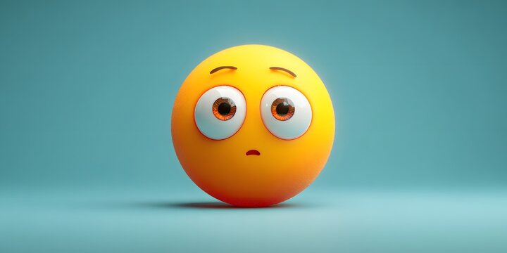 Surprised Yellow Emoji With Big Eyes on Light Blue Background