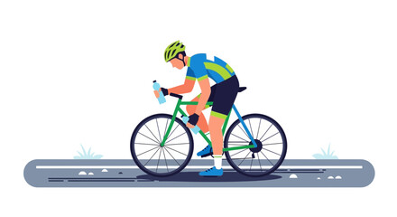 Cyclist Refreshes During Intense Road Bike Ride On Paved Pathway, Animated Graphic