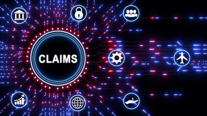 Claims business concept on futuristic circuit board, technology background. Digital interface and innovation. - Powered by Adobe