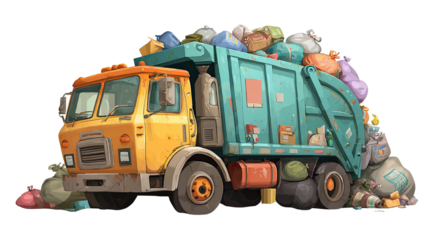 Garbage truck heavy vehicle for waste collection and disposal isolated on white background