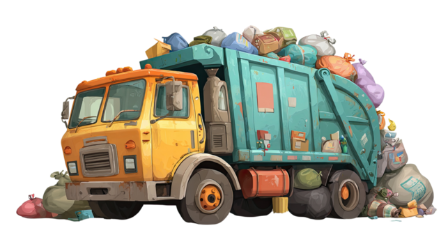 Garbage truck heavy vehicle for waste collection and disposal isolated on white background