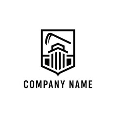 Modern Building with Scythe Logo Design for Construction or Agriculture Company.