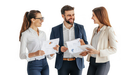 Business team collaborating on project review with charts and graphs together