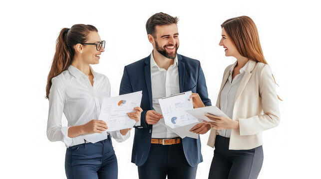 Business team collaborating on project review with charts and graphs together