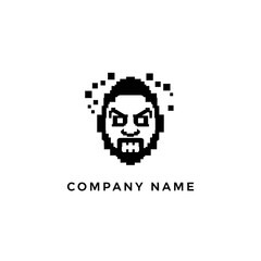 Pixelated Face Logo Design - Retro Gaming and Technology Concept.