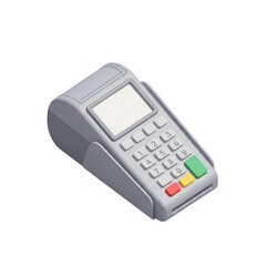 Isometric 3D pastel gray card swipe POS machine with keypad and slot toy like smooth rounded design isolated on white background
