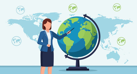 Educator Identifying Regions, Global Awareness, Geography Lesson, Knowledge, and Exploration