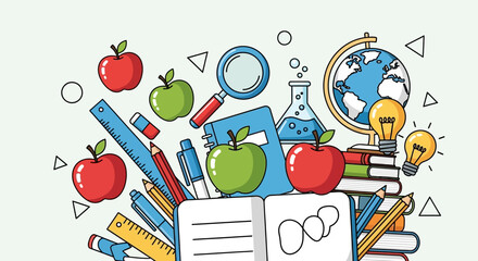 School Supplies and Education Elements - A Colorful Illustration for Learning and Knowledge.