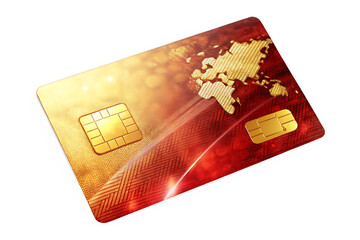 Golden credit card with world map debit card payment