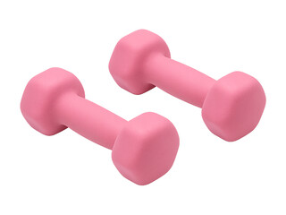 Pair of pink hexagonal dumbbells for workout exercise and fitness training, gym equipment isolated on transparent background