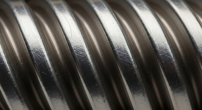 Close up of metallic threaded rod industrial texture.